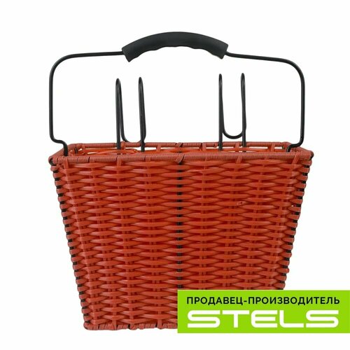 фото Корзина для велосипеда jl-083 передняя универсальная плетёная, сталь/пластик, коричневая, навесная на руль (item:010) stels