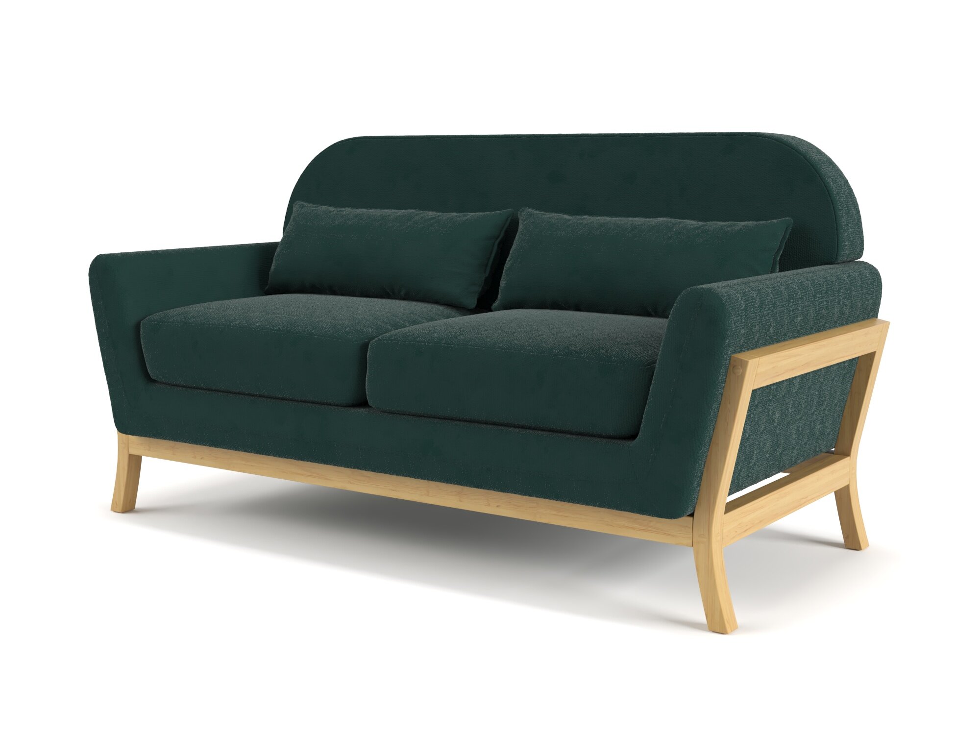 Дизайнерский мини диван Soft Element Эрлинг Dark Green двухместный, массив дерева, шенилл, современный стиль скандинавский лофт, для кафе и ресторанов