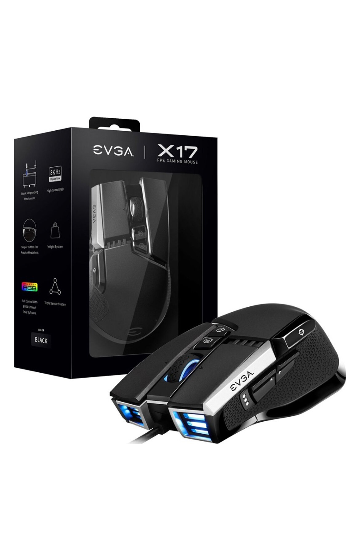 Мышь EVGA проводная (903-W1-17BK-K3 MOUSE) X17, WIRE, RETAIL, GLOBAL, BLACK (439482)