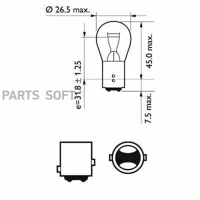 PHILIPS 12499LLECOB2 Лампа P21/5W LongLife EcoVision 12V 21/5W BAY15d B2 HCV