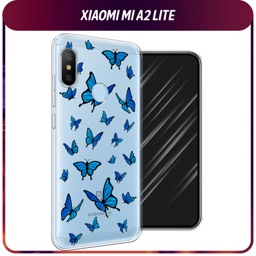 Силиконовый чехол на Xiaomi Redmi 6 Pro/6 Plus/Mi A2 Lite / Сяоми Редми 6 Про/6 Плюс/Ми A2 Лайт Синие бабочки, прозрачный силиконовый чехол на xiaomi redmi 6 pro 6 plus mi a2 lite сяоми редми 6 про 6 плюс ми a2 лайт мона лиза