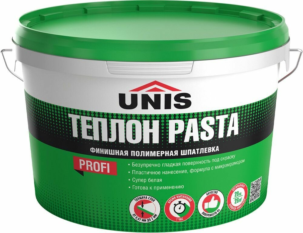 Юнис Теплон Паста шпатлевка финишная белая (28кг) / UNIS Теплон Pasta шпаклевка полимерная финишная белая (28кг)