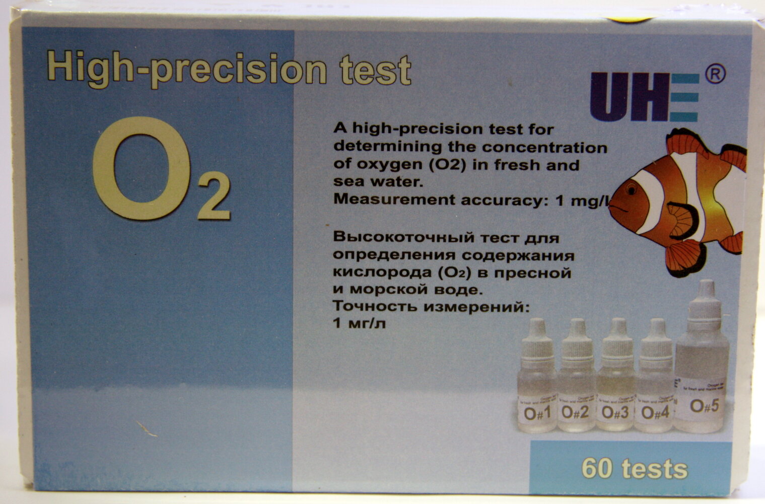 Tест UHE для определения содержания Кислорода O2 точность измерения 1мг/л, в пресной и морской воде. .