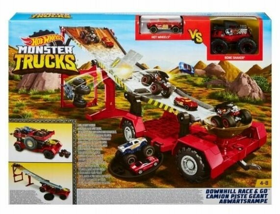 Трамплин Hot Wheels Передвижной трамплин Monster Trucks Downhill Race & Go Play Set GFR15 красный
