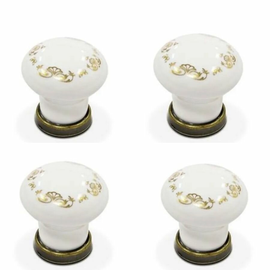 Ручка-кнопка для мебели ручка мебельная круглая JET 297.025 замак / керамика цвет белый (комплект 4 шт.)