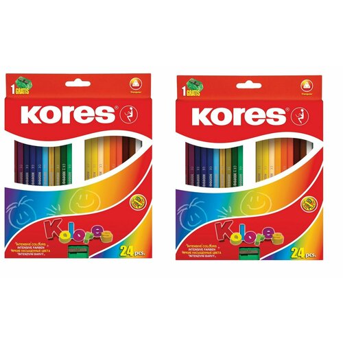 Kores Карандаши цветные, 24 цветов, трехгранные, точилка, 2 уп.