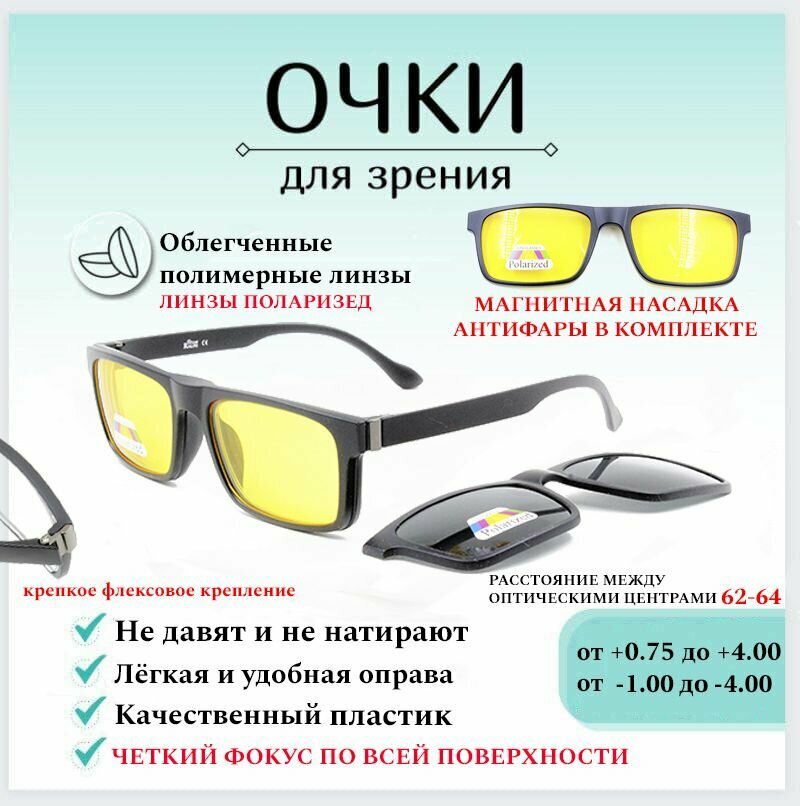 Готовые очки для зрения с диоптриями RALPH Coral -1.50 корригирующие для чтения с магнитными насадками антифары и солнцезащитные