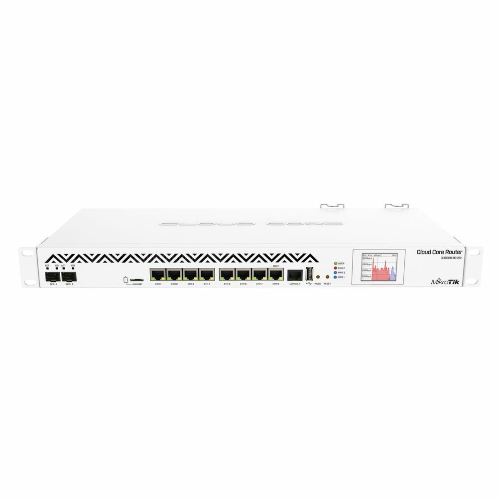 MIKROTIK Маршрутизатор MIKROTIK CCR1036-8G-2S+EM R2 Cloud Core Router 1036-8G-2S+EM with Tilera Tile-Gx36 CPU (36-cores, 1.2Ghz per core), 16GB RAM, 2xSFP+ cage, 8xGbit LAN, RouterOS L6, 1U rackmount case, DUAL PSU, LCD panel (002037) {4} CCR1036-8G-2S+EM