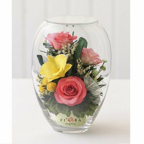 Композиция из натуральных цветов в стекле Fiora, 18х13 см