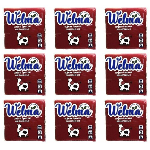 Welma Салфетки однослойные насыщенных тонов 75 штук, 9 упаковок