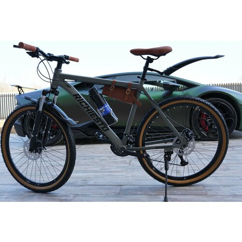 Велосипед горный RICHIESTO 26 21s Алюминиевая рама 19 Взрослый Спортивный Унисекс зеленый с коричневым 25900₽