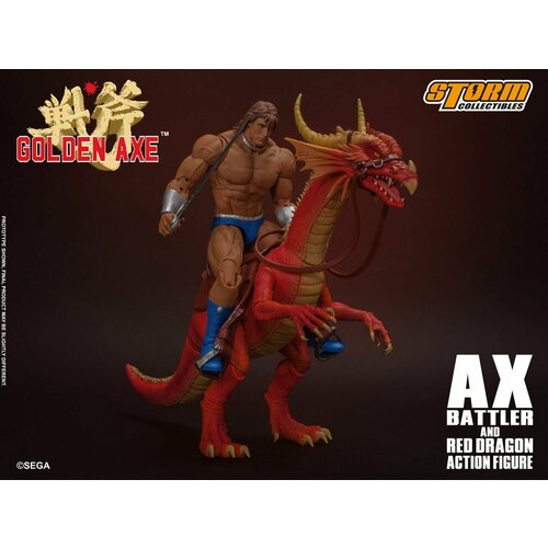 Фигурка Акс Баттлер и Красный Дракон - Голден Акс. Ax Battler and Red Dragon - Golden Axe. Storm Collectibles