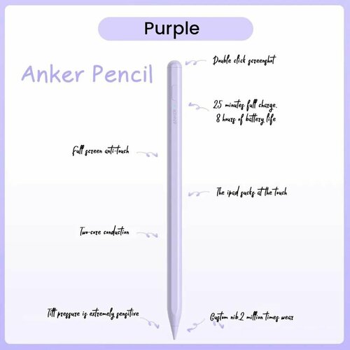 Стилус для планшета Anker Pencil емкостный, магнитный, Bluetooth 5.3 - Pink