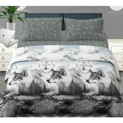 Постельное белье Евро Люксония бязь Белый волк 2977₽