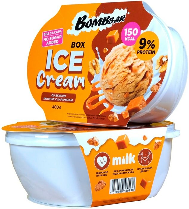Мороженое Bombbar Пралине с карамелью без сахара 5% 400г