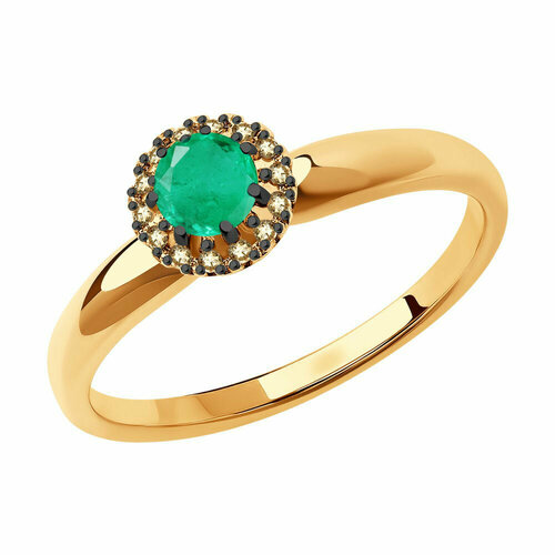 Кольцо Diamant online, золото, 585 проба, изумруд, бриллиант, размер 16.5