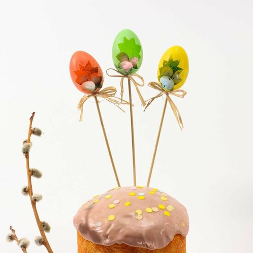 Декор на палочке пасхальный Яйца 3шт 4х125х25 см 734₽