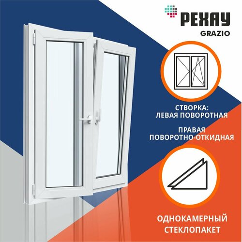 Окно однокамерное 2000x700 мм двухстворчатое: левая поворотная, правая поворотно откидная GRAZIO