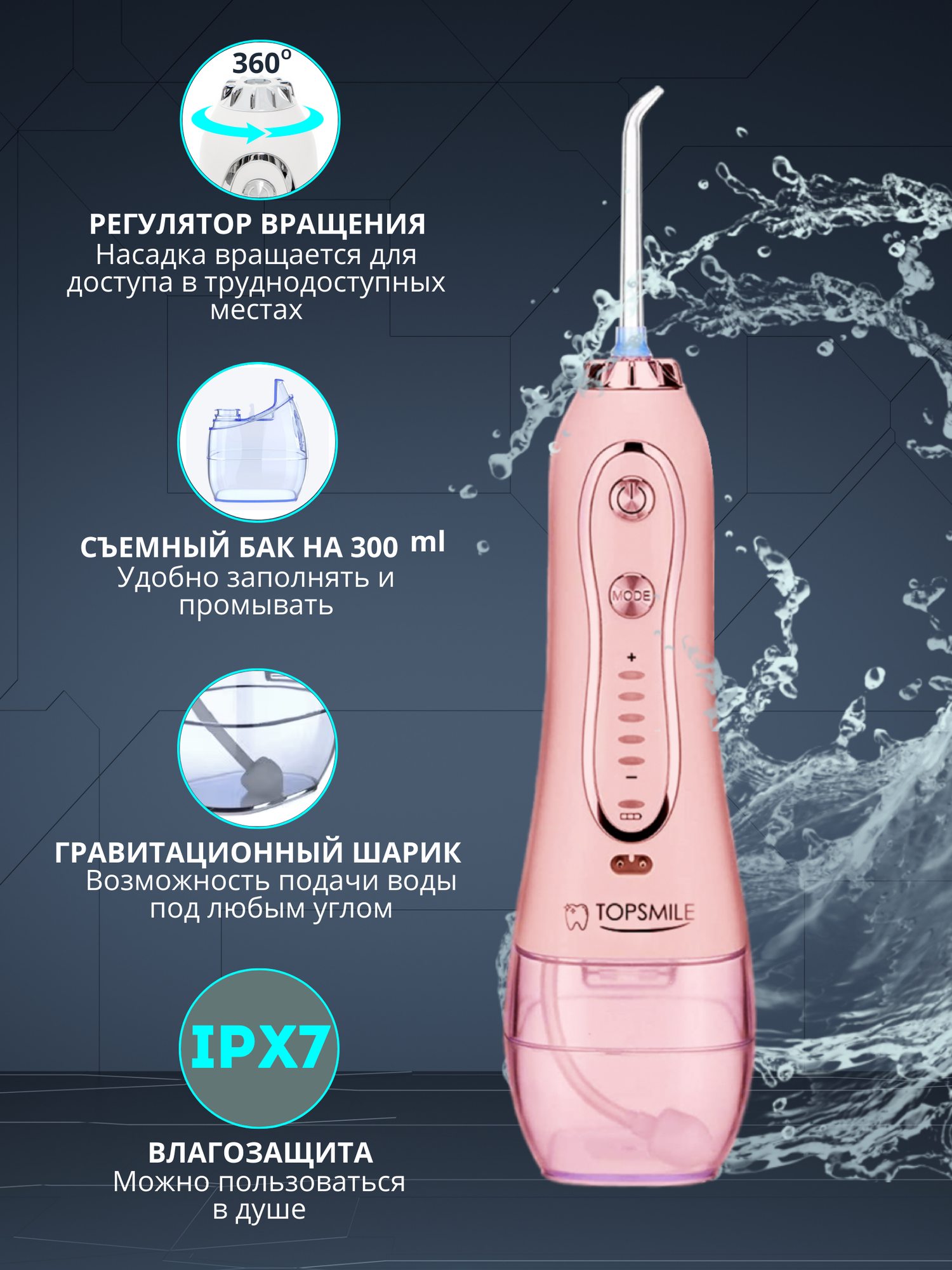 Ирригаторы Портативный ирригатор для полости рта Ирригатор для чистки зубов на подарок +8 насадок в комплекте