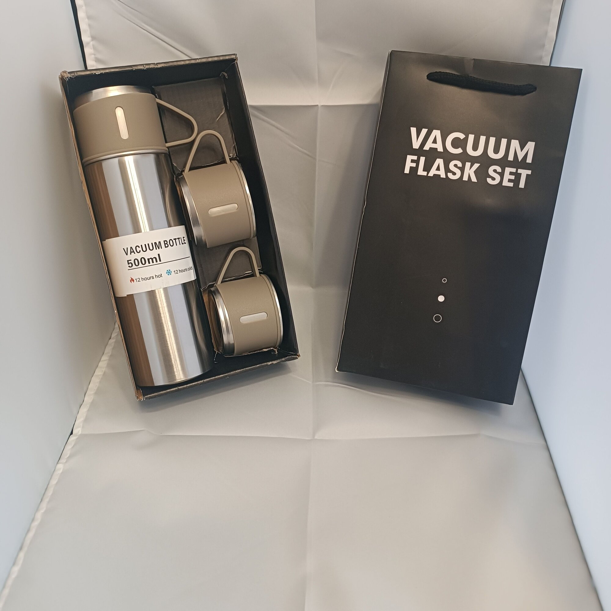 Термос Vacuum Flask Set - 12 Часов Нагревания и Сохранения Тепла. В подарочной упаковке. Бежевый