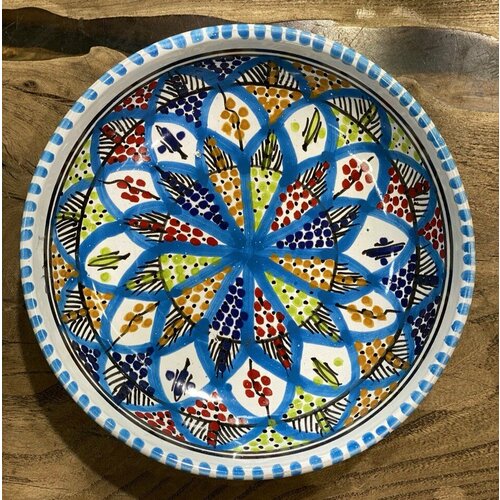Тарелка керамическая ручной работы, диаметр 20 см, ручная роспись, голубая