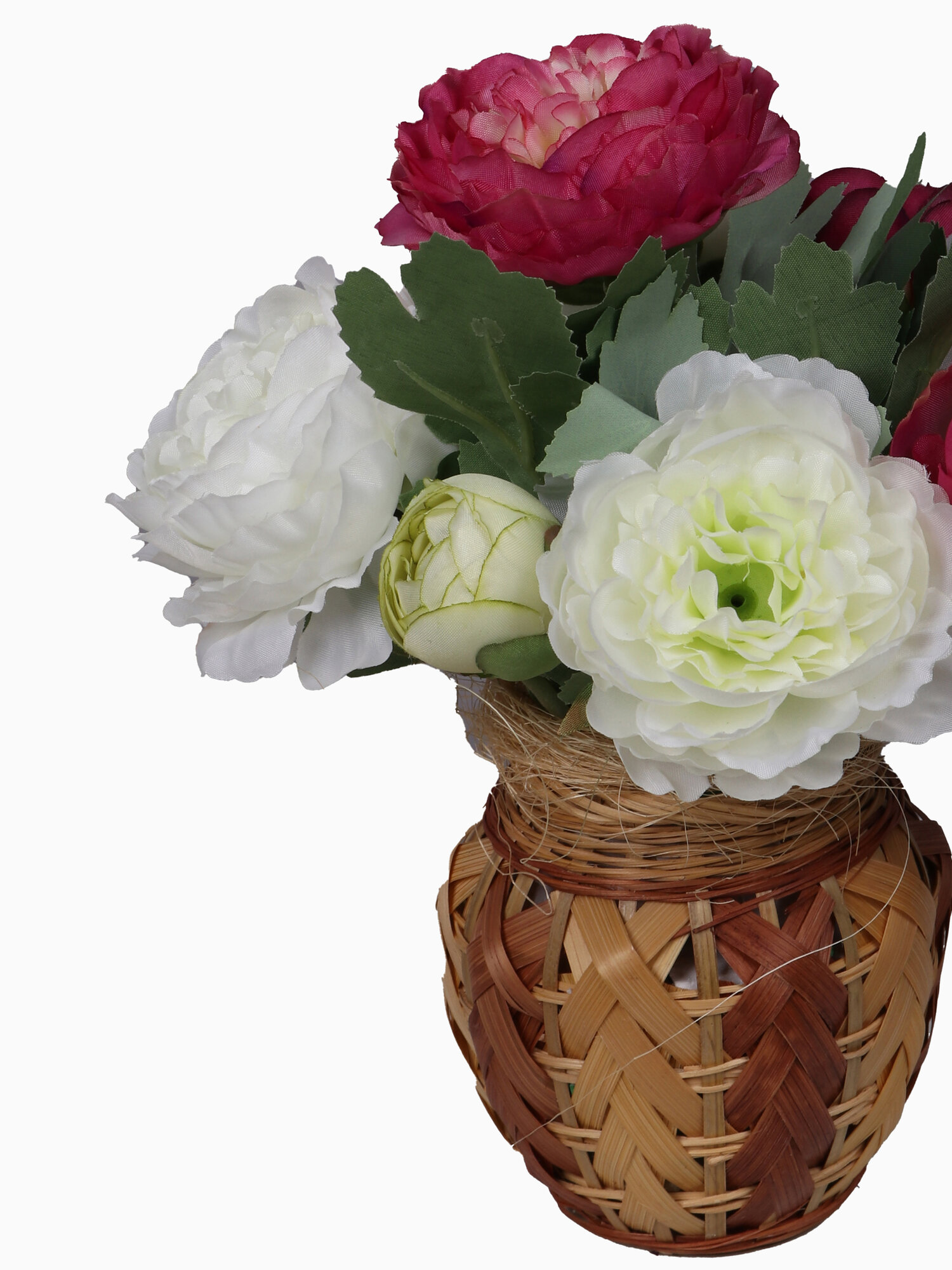 Искусственные Пионовидные розы в плетеной вазе от бренда Holodilova