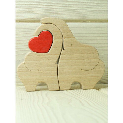 Игрушки Пеструшки Статуэтка деревянная фигурка Влюбленные слоны