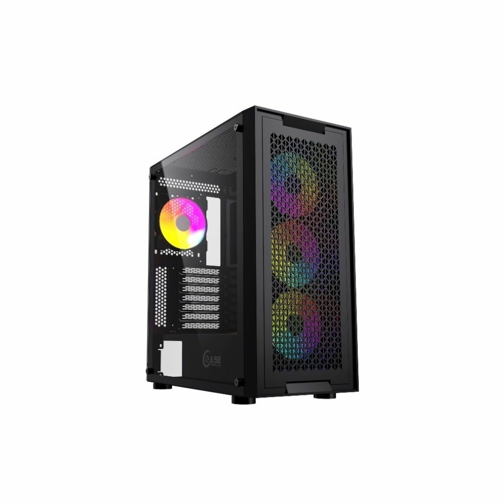 Корпус Powercase Attica X4B, Tempered Glass, 4x 120mm 5-color fan, чёрный, E-ATX (CAEB-L4)