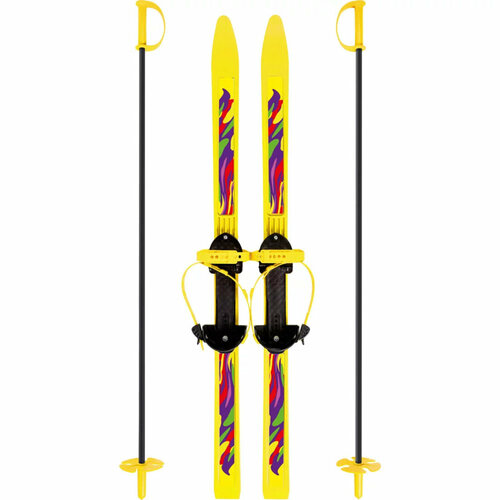 мини лыжи юниор пластиковые олимпик мпл 104 00 Лыжи детские Вираж-спорт с палками, 100 см, размер 28-32 Олимпик 9361-00