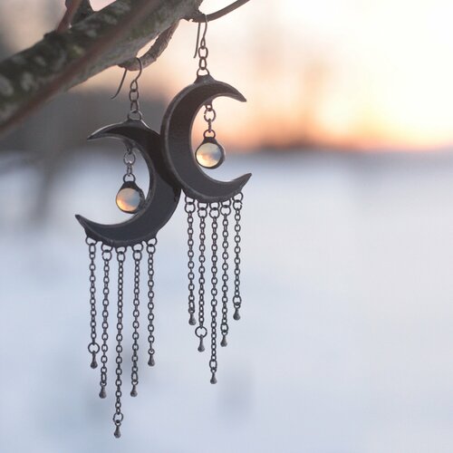 Серьги KATE SHO, стекло, черный