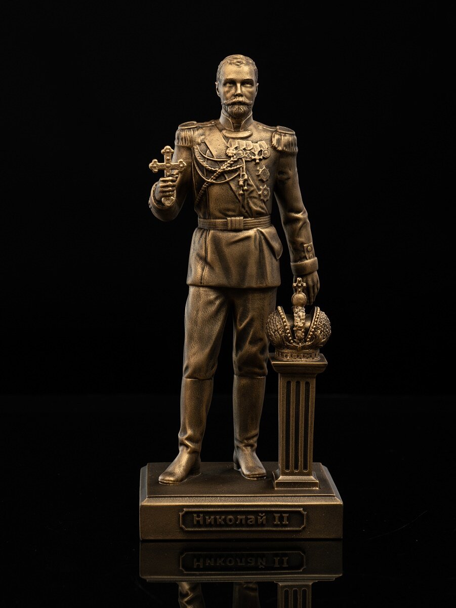 Статуэтка Николай Второй, высота 18 см, литьевой мрамор, цвет патина бронза — фото 1