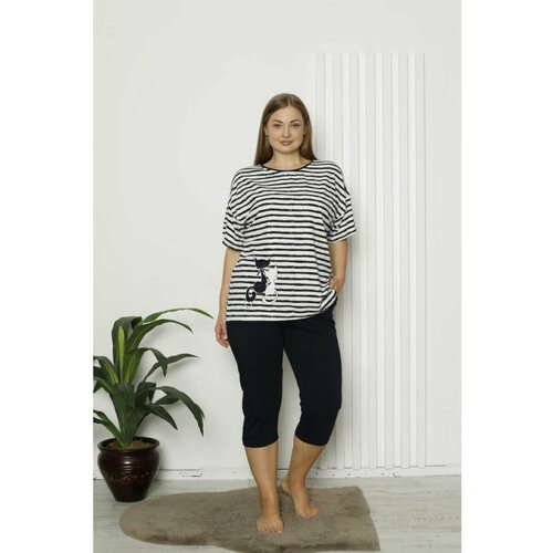 Пижама NICOLETTA, размер 58, черный комплект женский домашний футболка и бриджи цвет джинс размер 64