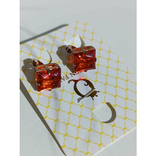 Серьги , искусственный камень, золотой, красный