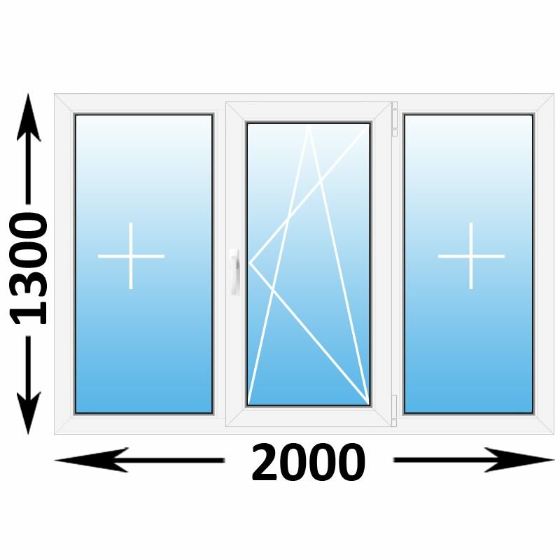 Пластиковое окно MELKE Lite 60 трехстворчатое 2000x1300, с двухкамерным стеклопакетом (ширина Х высота) (2000Х1300)