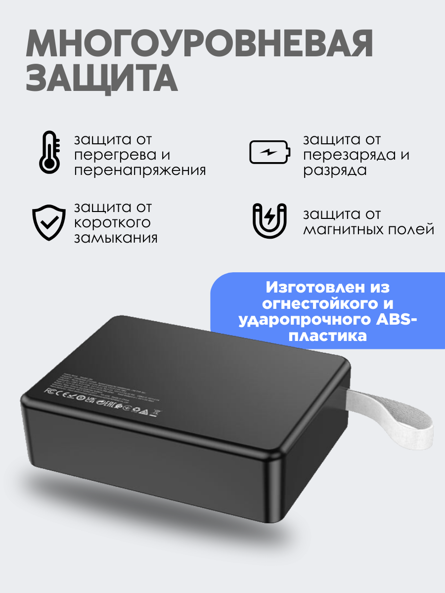 Внешний аккумулятор, зарядное устройство 75000 mAh (3 USB-A, Type-C, Micro)/ Hoco J94 large capacity digital display Power Bank 75000 mAh 22.5W — фото 1