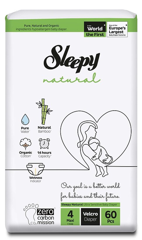 Подгузники детские Sleepy Natural размер 4 (7-14кг.) 60шт.