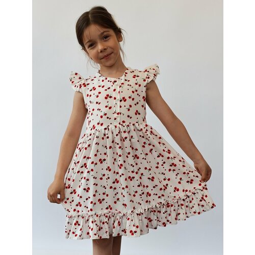 Платье Бушон, размер 116-122, белый, красный