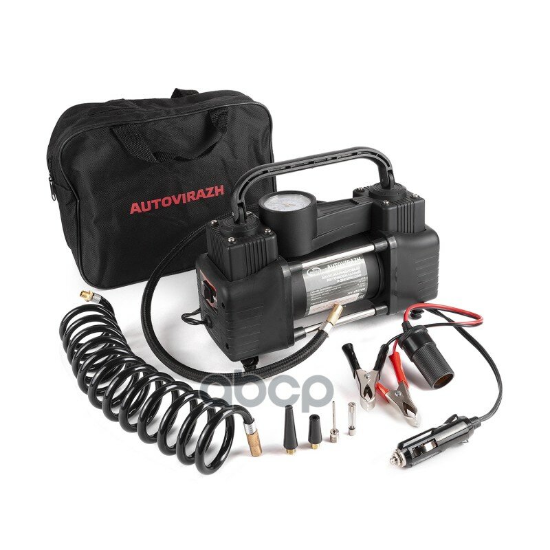 фото Компрессор (75 Л/Мин) 10 Атм "Autovirazh" (Двухцилиндровый, Манометр, Шланг) AUTOVIRAZH арт. AV-010750