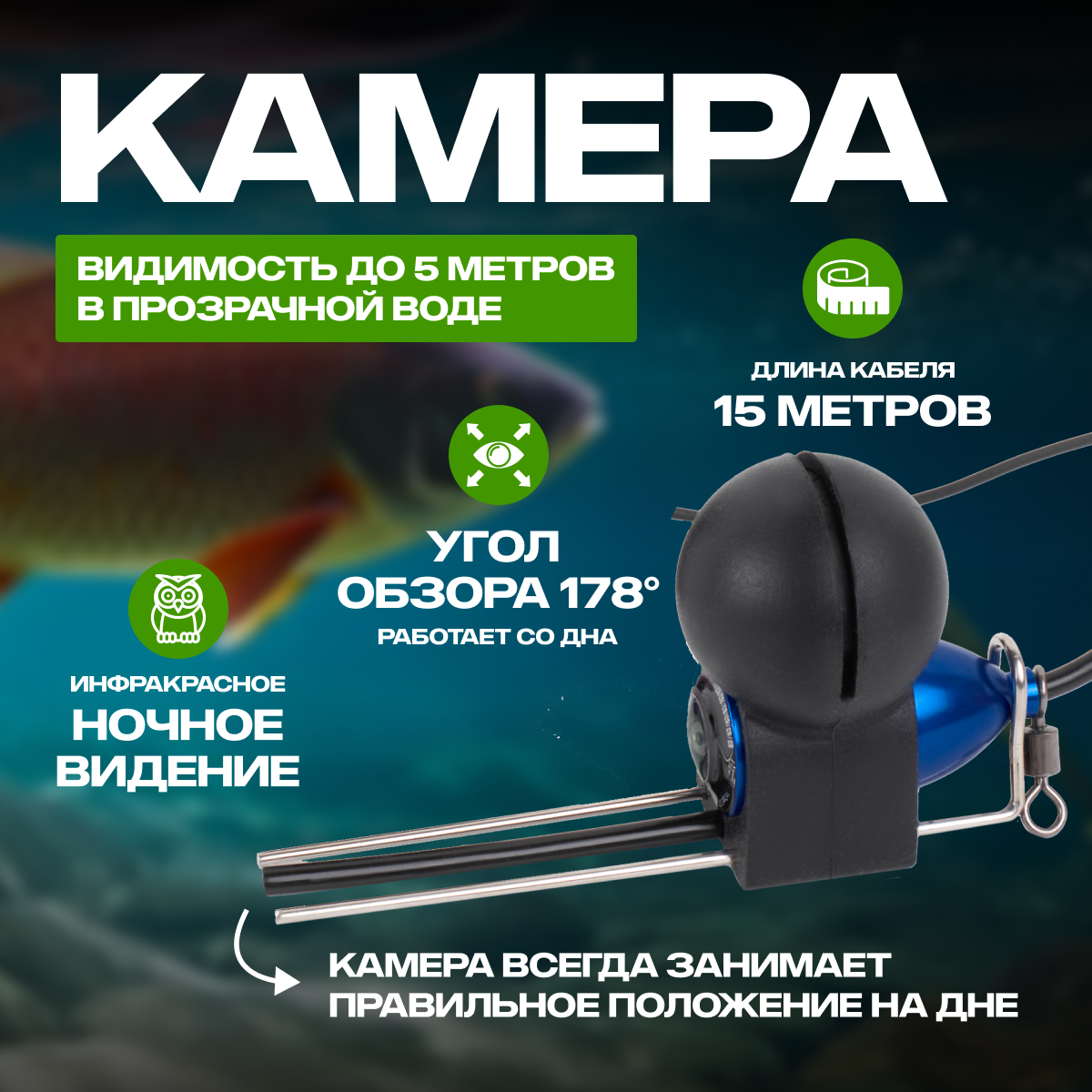 фото Подводная камера для рыбалки зимняя/летняя 15 метров 4.3 дюйма