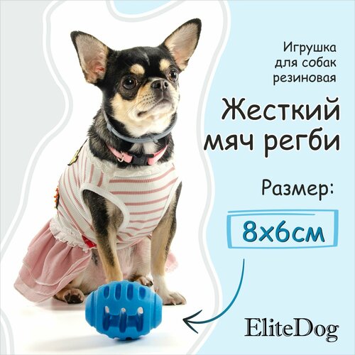 Игрушка для собак резиновая EliteDog "Жёсткий мяч регби", синяя, S, 8х6х6см