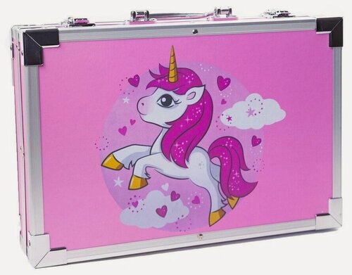 Изображение товара Набор для рисования "Чемодан творчества" с красками, в алюминиевом чемоданчике, 145 предметов, розовый