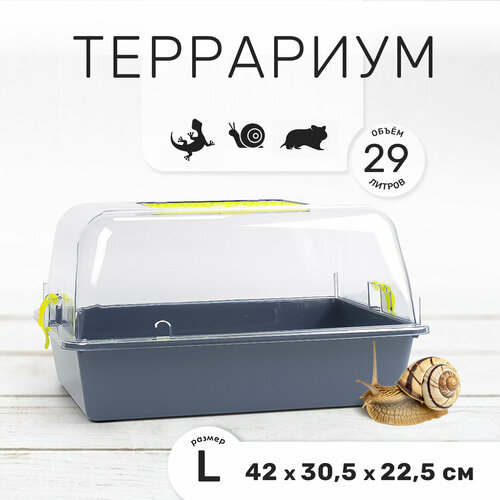Террариум-клетка ZOOSET ДЮНА для улиток и мелких грызунов, 42х30,5х22,5 см, серый/жёлтый (прозрачная крышка)