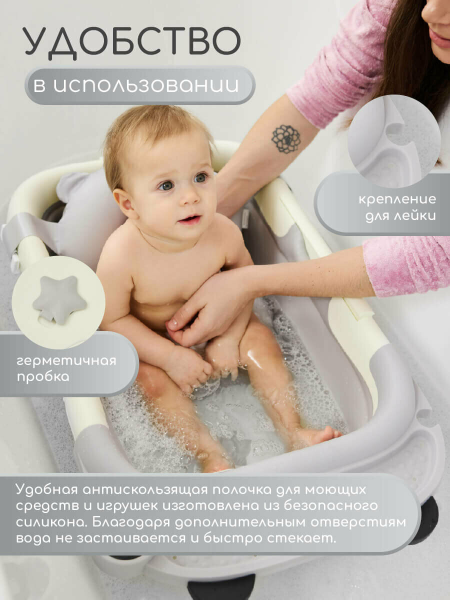 Детская ванна bonbela складная с термометром и мягким матрасиком — фото 1