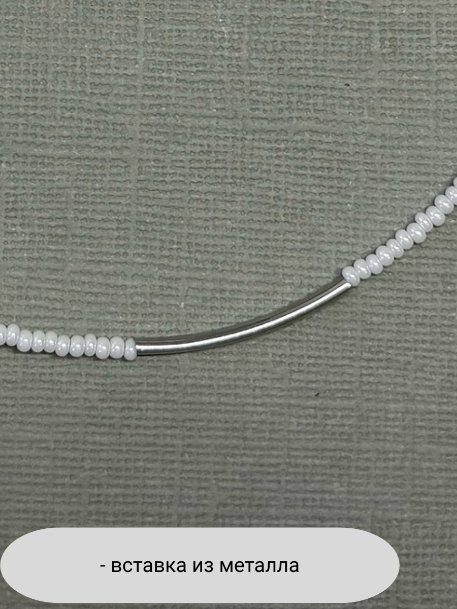 Колье SIDORINA SOFIA ACCESSORIES, перламутр, бисер, длина 32 см, белый в серебре — фото 1