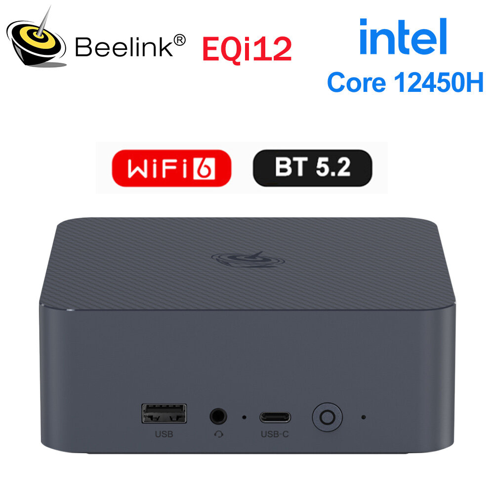 Beelink Мини-ПК EQI12 (Intel Core i5-12450H, RAM 32 ГБ, SSD 500 ГБ, Intel UHD Graphics, Windows 11 Pro), серый