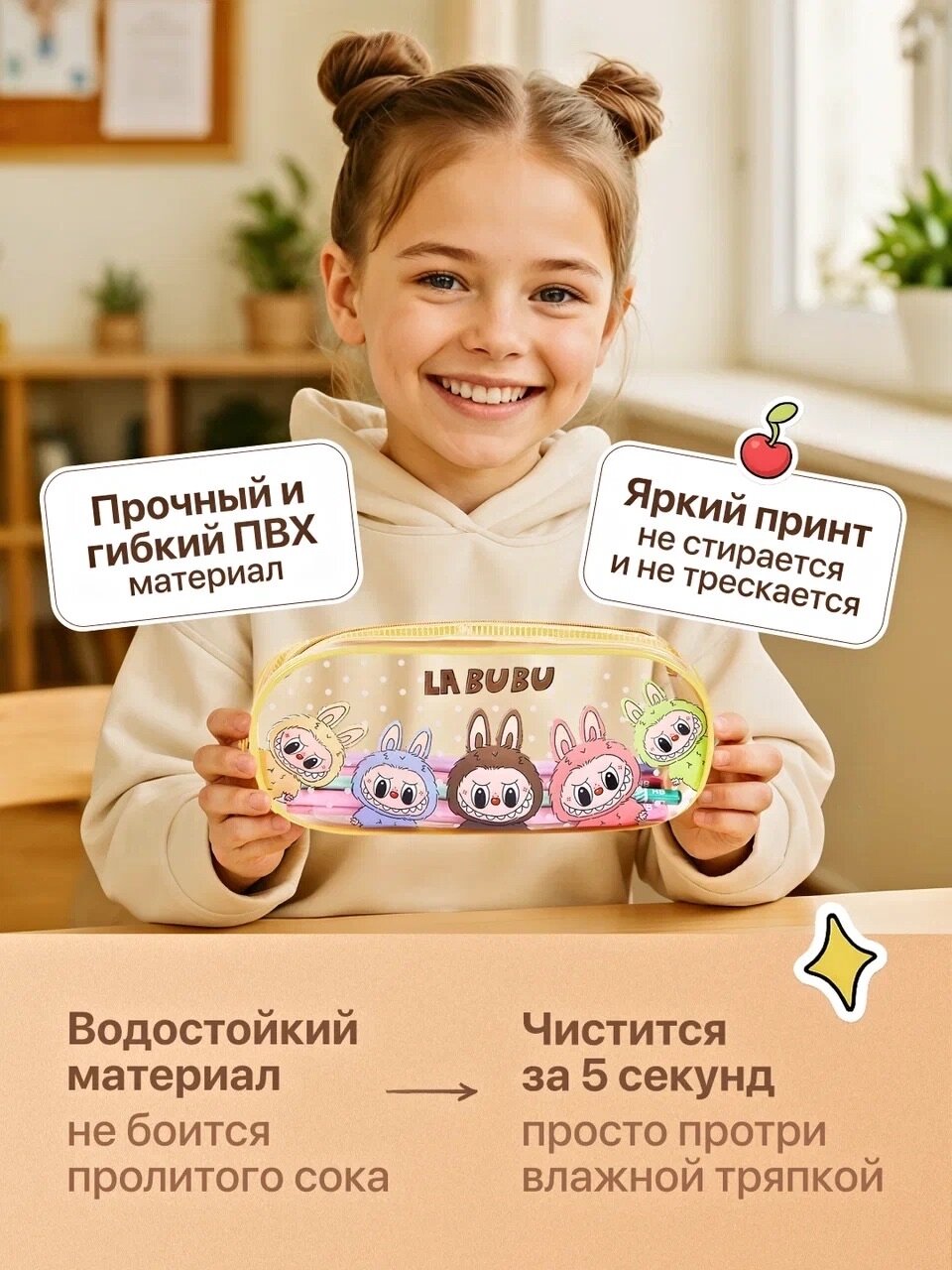 Пенал "Лабубу", для школьников, с персонажами из мультфильмов — фото 1