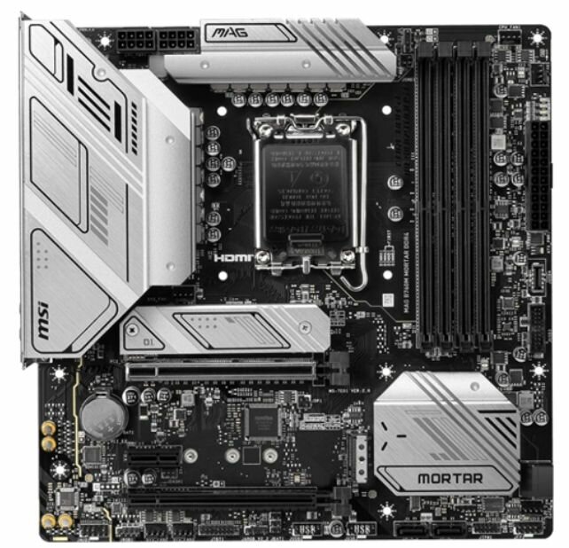Материнская плата MSI MAG B760M MORTAR DDR4 (MAG B760M MORTAR DDR4) - LGA 1700, Intel B760, 4хDDR4-3200 МГц, 2хPCI-Ex16, 2хM.2, Micro-ATX