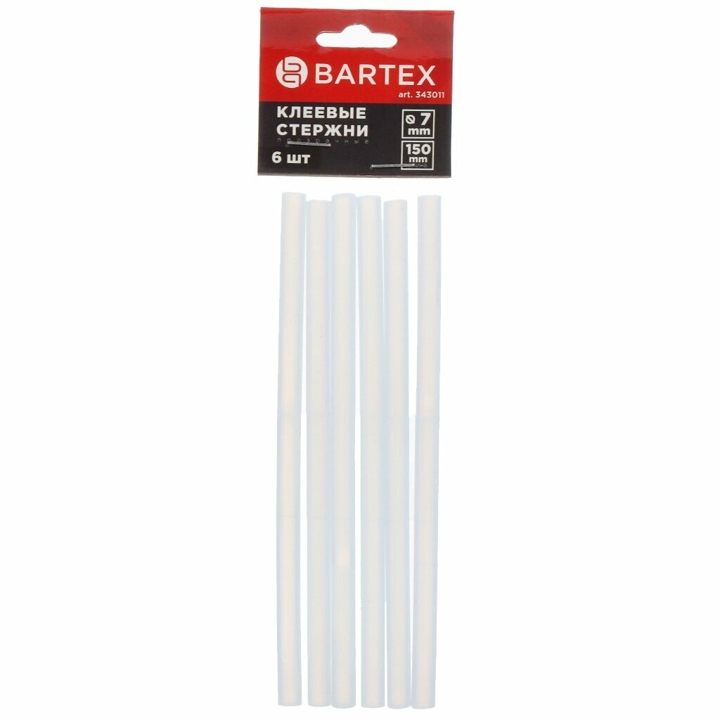 Стержни клеевые для пистолетов 6 шт диаметр 7х150 мм прозрачные Bartex