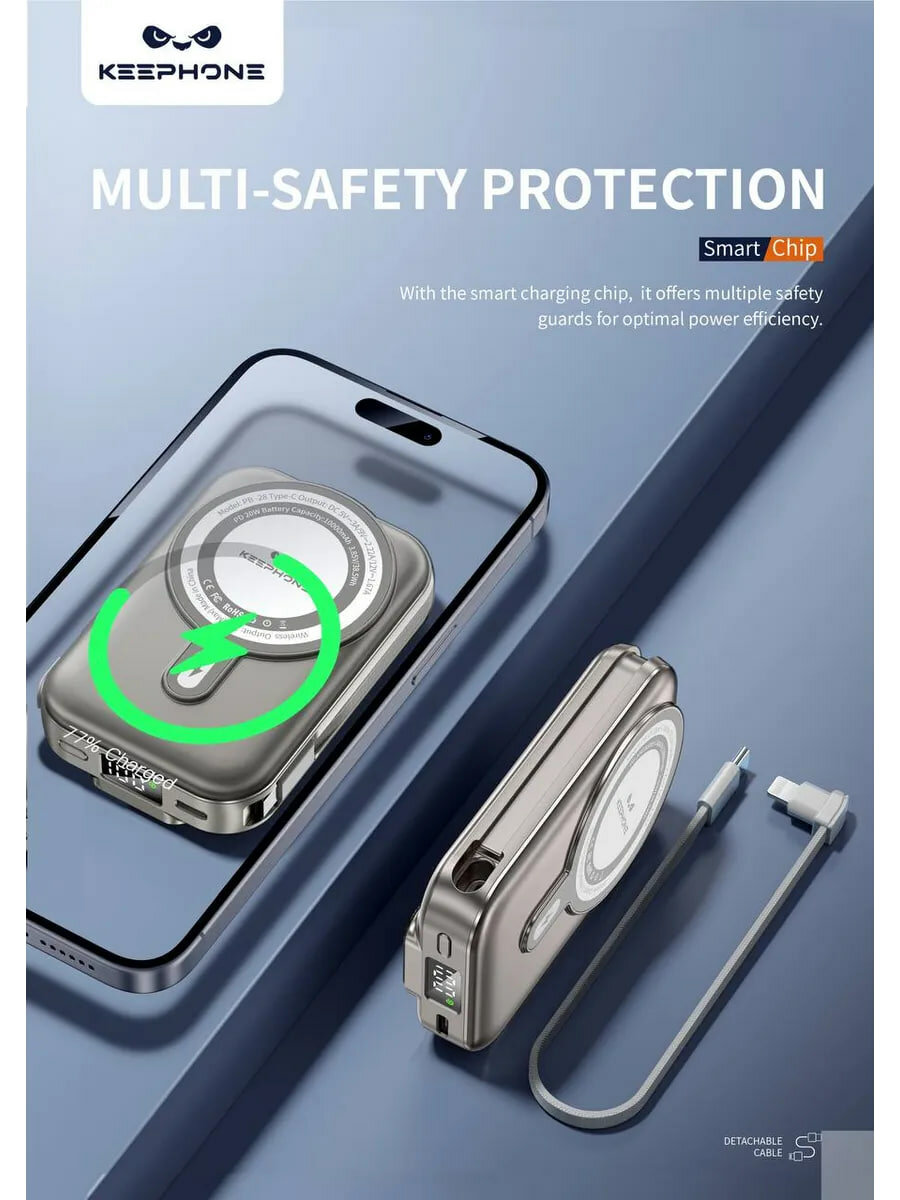 Повербанк KEEPHONE ROGER 20W 10000mAh MAGSAFE серый — фото 1