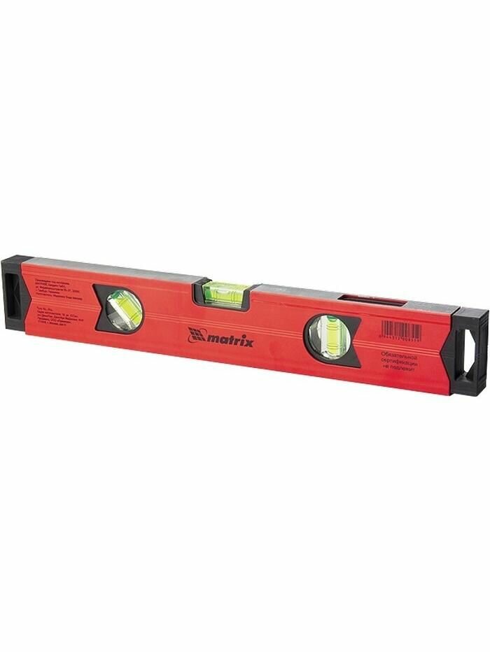 Уровень алюминиевый магнитный, 400 мм, фрезерованный, 3 глазка (1 зеркальный), усиленный Matrix 34704